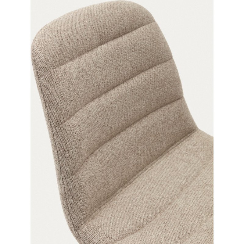 Tabouret  Zunilda en chenille beige et acier avec finition blanc mat hauteur 65 cm