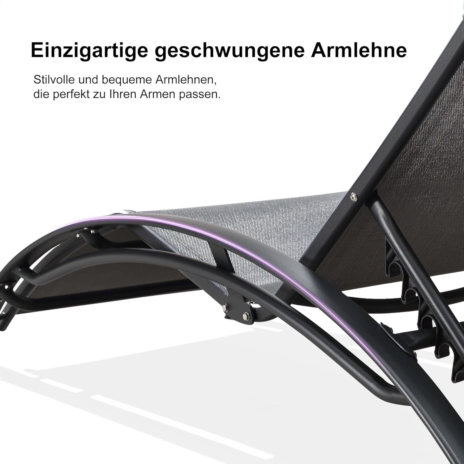 PURPLE LEAF 2-er Set Sonnenliege, Aluminium Gartenliege mit Beistelltisch und Kopfkissen, Wetterfest, 4-Fach Verstellbar, Stapelbar,150 KG Belastung, Diverse Farben, Grau