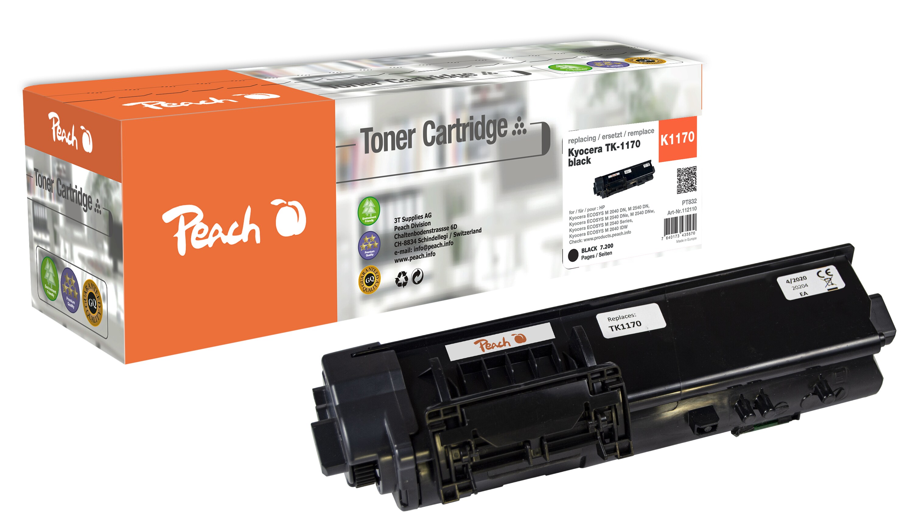 Peach K1170Toner bk ersetzt Kyocera TK-1170 für z.B. Kyocera ECOSYS M 2040 DN, Kyocera ECOSYS M 2540 DN, Kyocera ECOSYS M 2540 DNe (wiederaufbereitet)