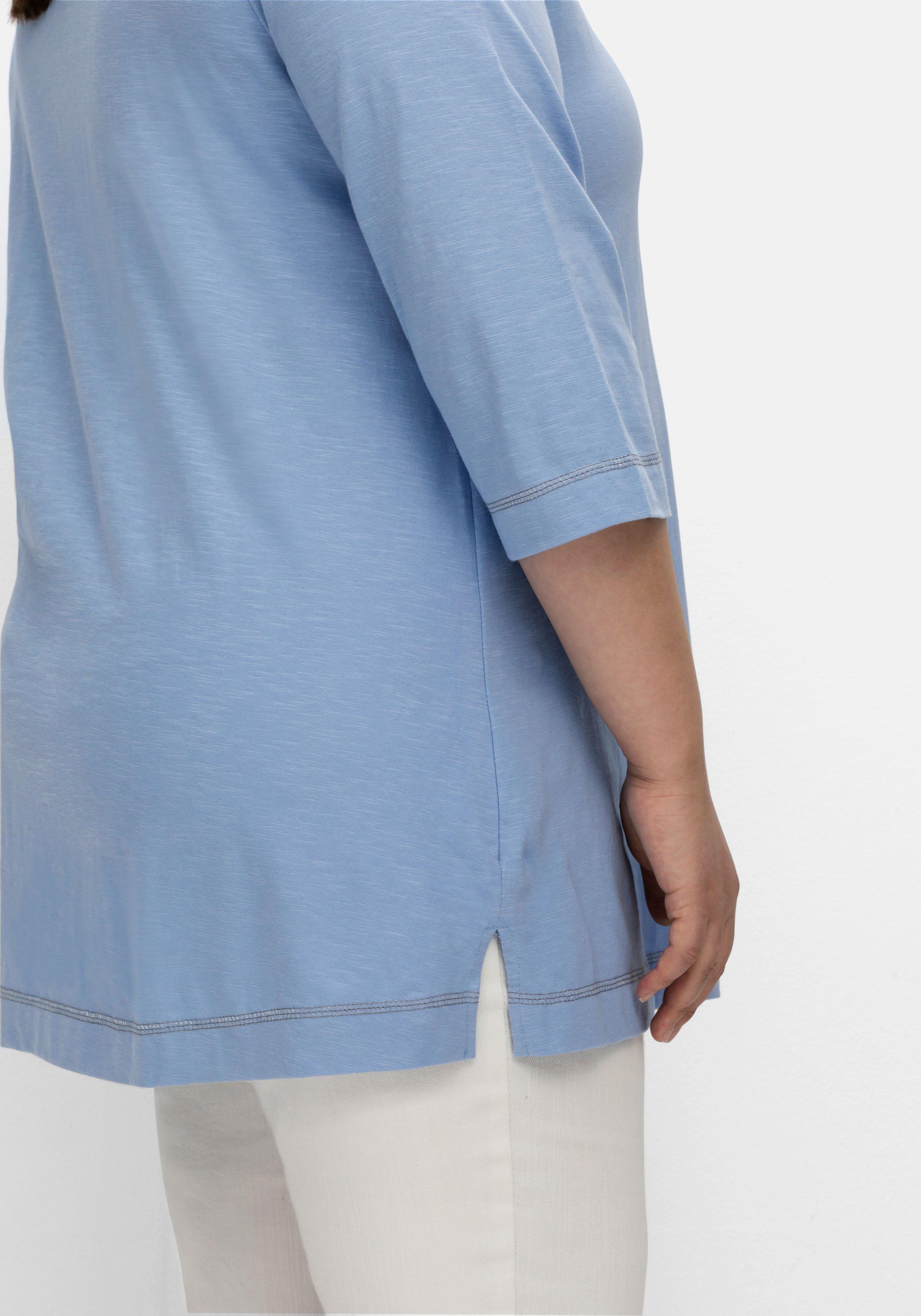 Shirt mit 3/4-Arm und Knopfleiste, aus Flammgarn