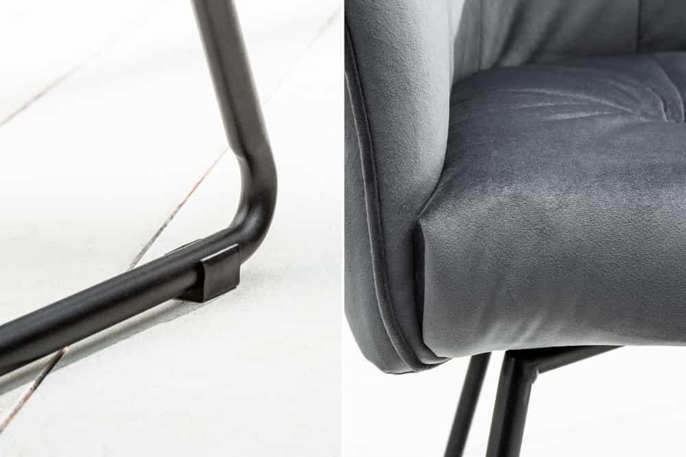 Exklusiver Design Stuhl LOFT Samt silbergrau mit Armlehne
