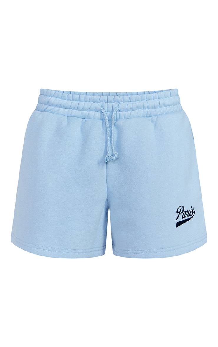 Bleu Short En Molleton Brodé Paris