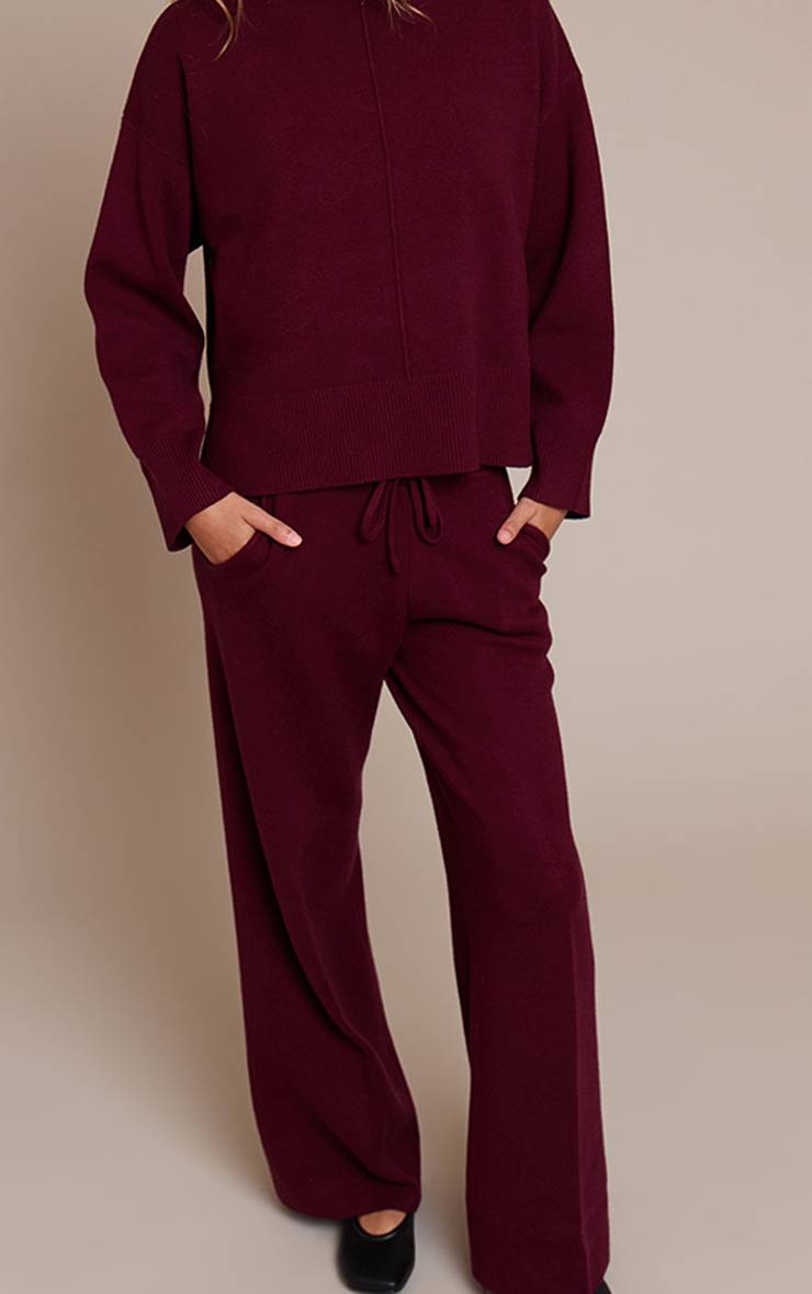 Rouge Bordeaux Pantalon Large En Maille À Cordon De Serrage