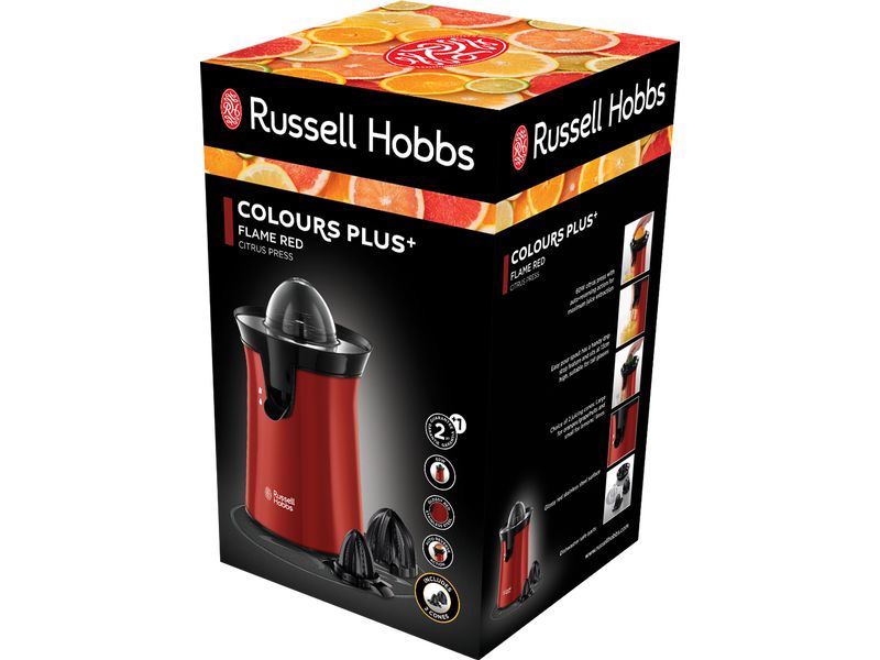 Russell Hobbs Zitruspresse Colours Plus  Flame Red Saftpresse mit zwei unterschiedlich grossen Presskegeln