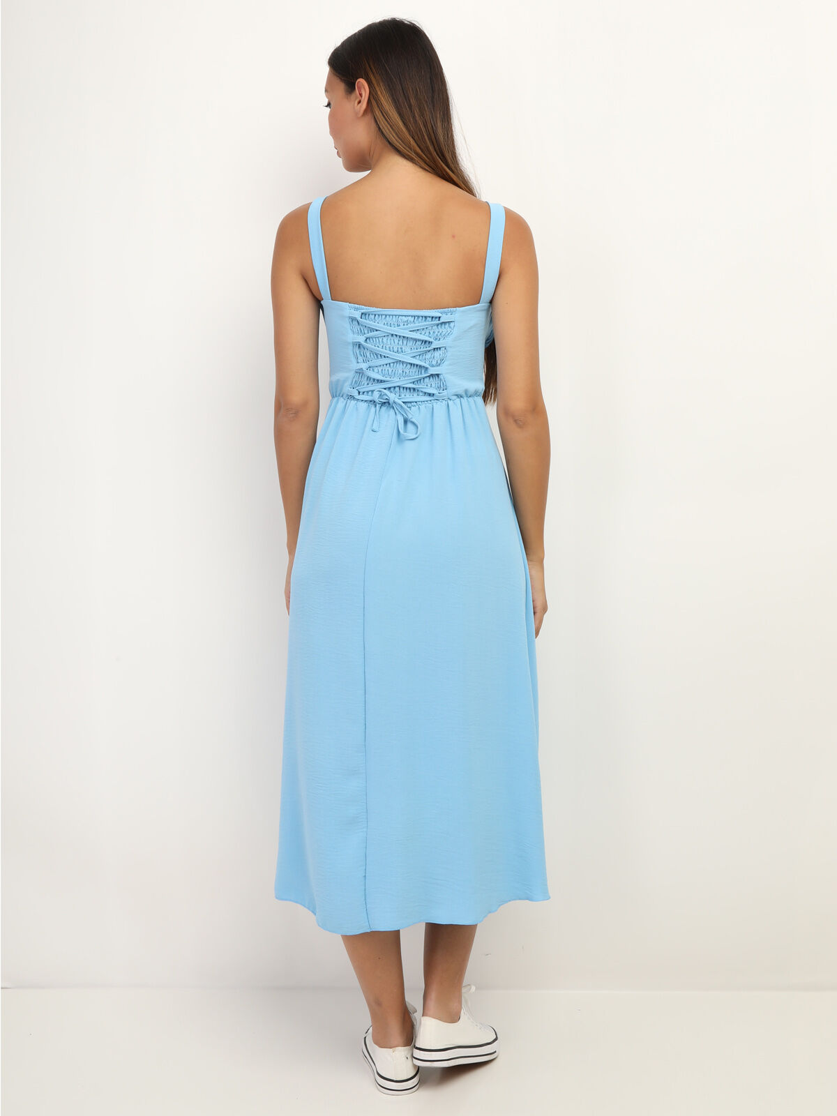 Robe corset mi-longue à fente- Bleu clair
