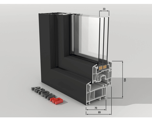 ARON Basic dubbelvleugelig kunststof raam, wit/antraciet, 1050x500 mm