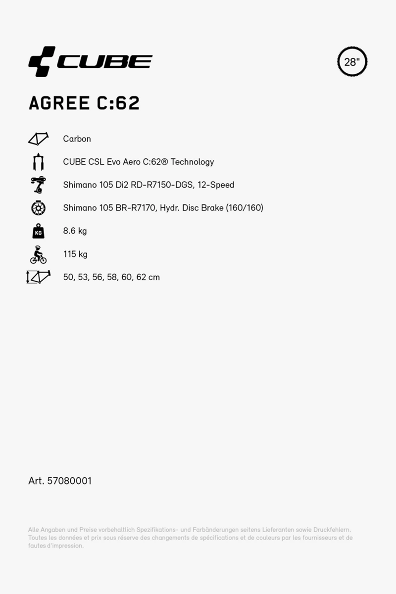 CUBE Agree C:62 28 Rennvelo 2024