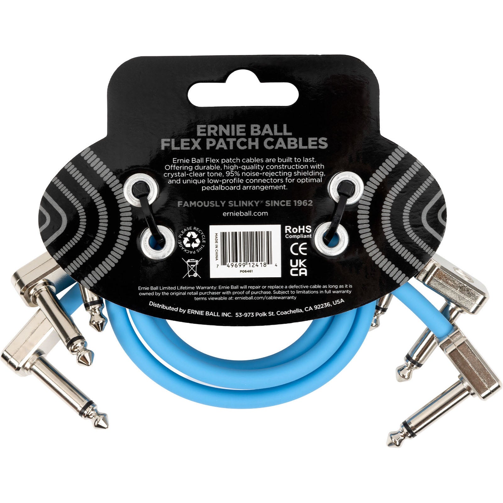 Ernie Ball 6461 Flex Patch Blue 3-Pack patchkabels 30 cm (set van 3)