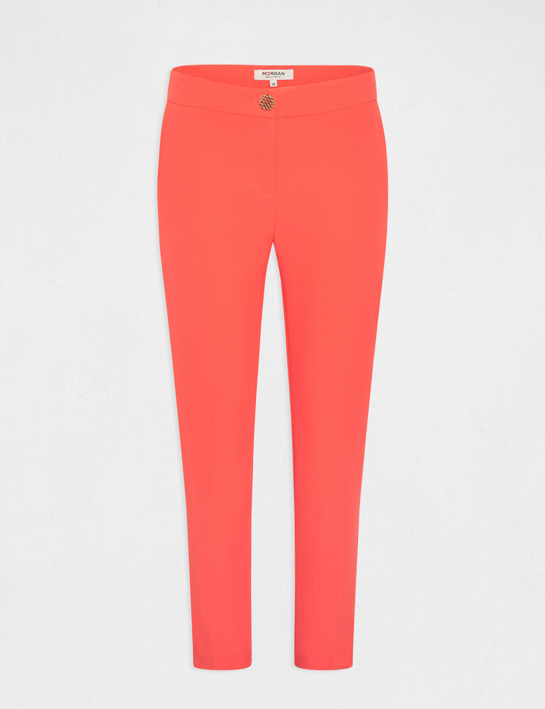 Pantalon city ajusté 7/8ème à pinces orange femme - orange