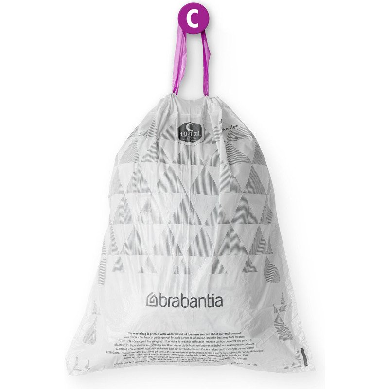 Sac poubelle 10/12 litres à liens coulissants Brabantia C blanc - 20 sacs