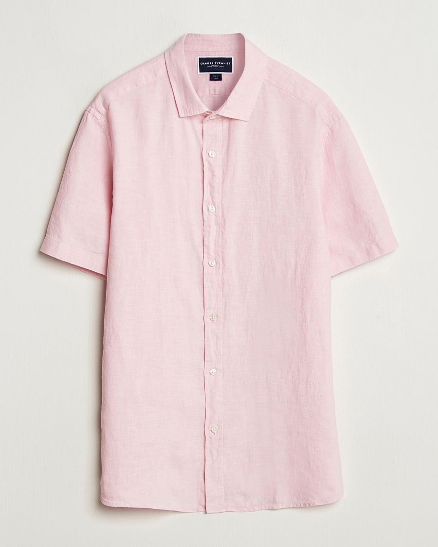 Charles Tyrwhitt Pure Linen Short Sleeve Slim Fit Shirt Pink