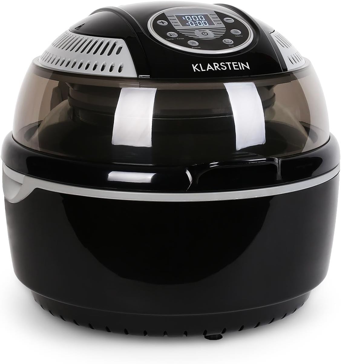 Klarstein VitAir Heißluftfritteuse Fritteuse, 1400 Watt, fett-frei Frittieren + Backen + Grillen + Rösten, Halogen-Infrarot-Heizelement, Automatik, Antihaft-Beschichtung, schwarz