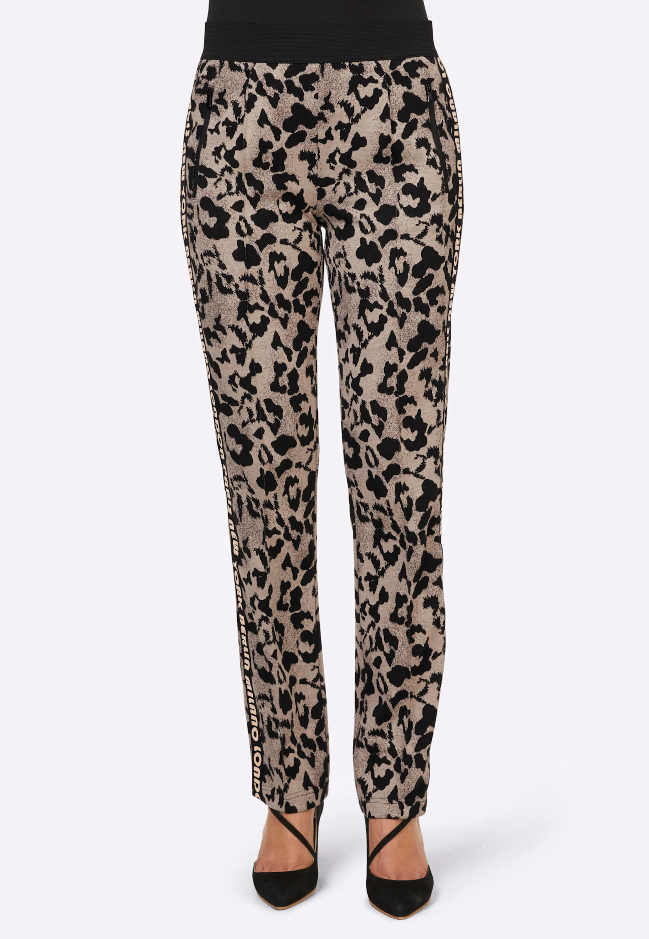 heine Jersey-Hose in schwarz-camel-gemustert