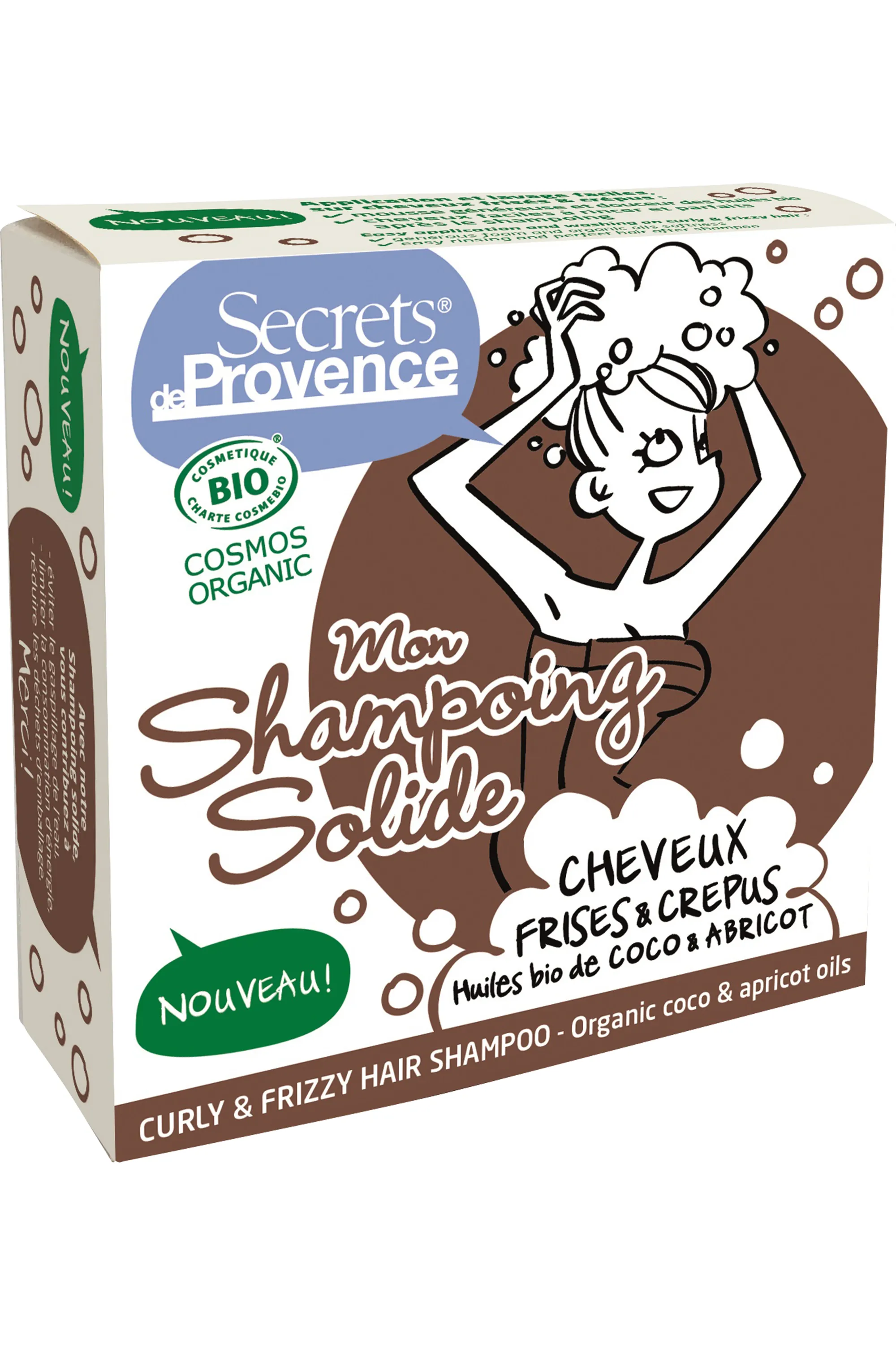 Secrets de Provence Shampoing solide bio pour cheveux frisés et crépus-85 g