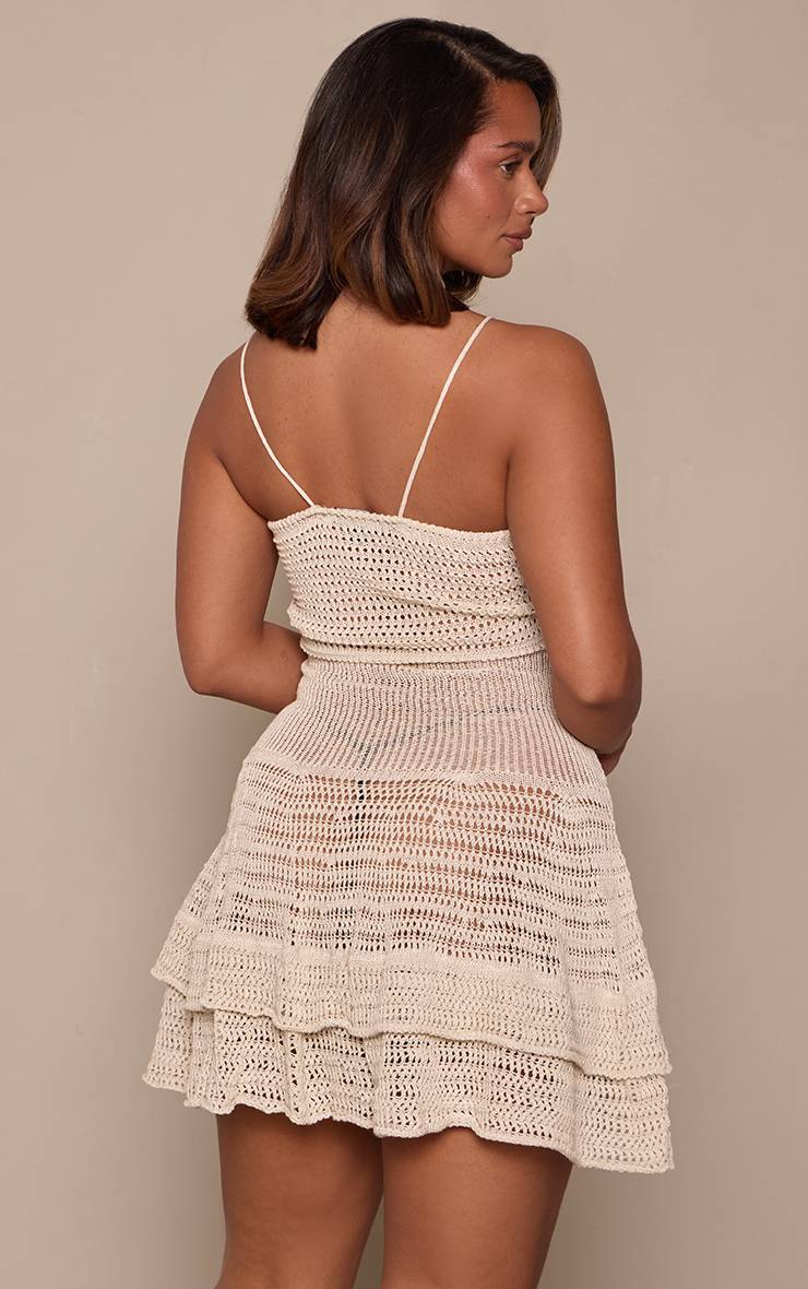 Gris Pierre Robe Mini Bandeau En Maille Crochet Ajustée