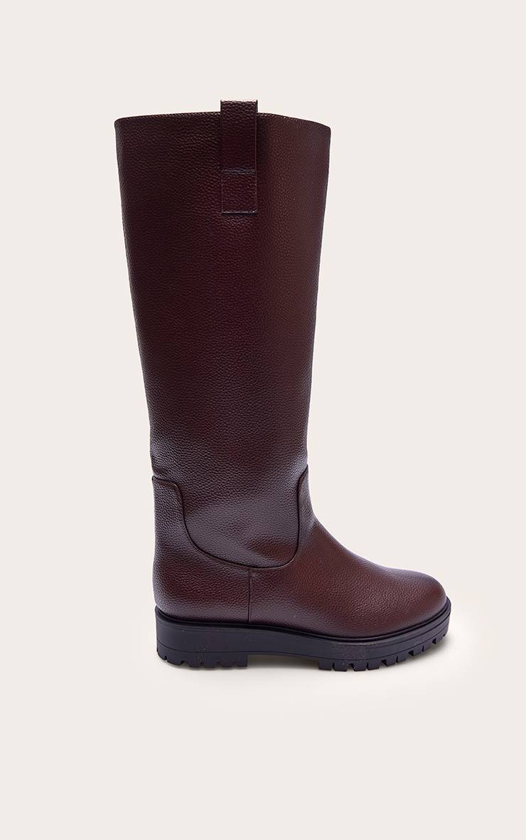 Espresso Botte Cavalière Haute À Tige Large En Synthétiquecuir Grainé