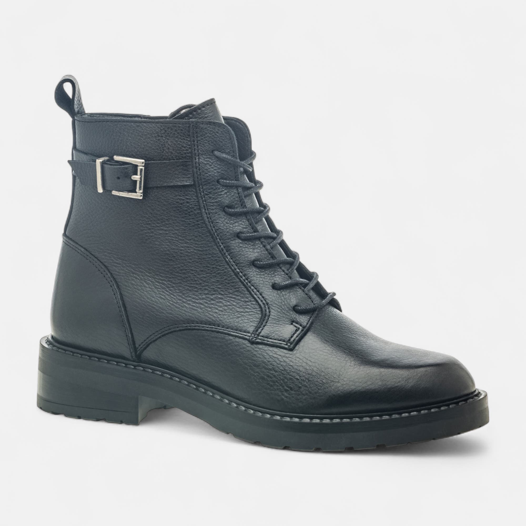 Bottines à lacets Femme en cuir noir