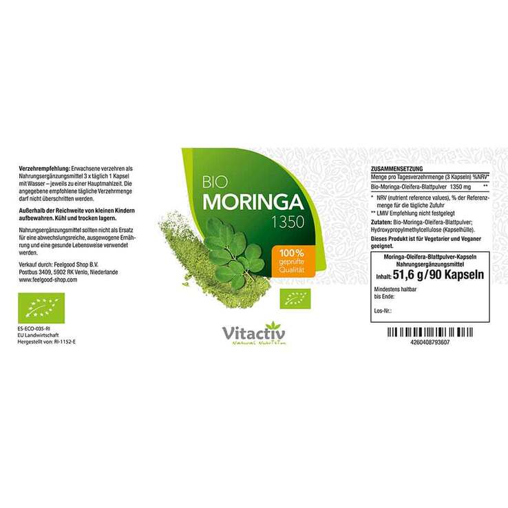 Vitactiv Bio Moringa 1350 mg Kapseln, 90 St