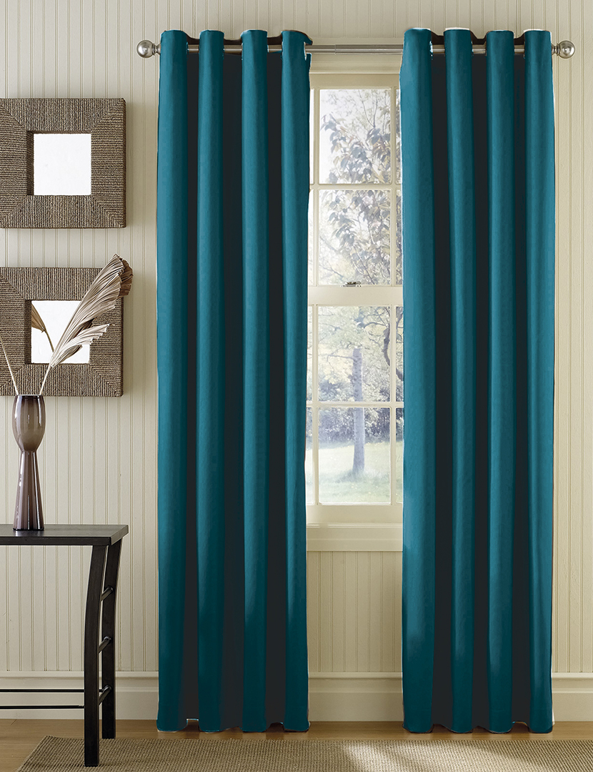 Set of 2 Bi-color Curtains with Stainless Steel Rings Petrol Blue