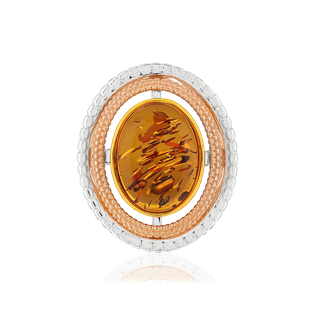 Bague argent 925 2 tons ambre ovale