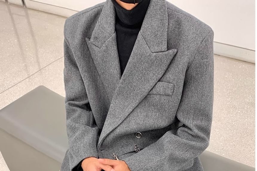 Capbrew - Peak Lapel Plain Buckled Midi Double Breasted Coat