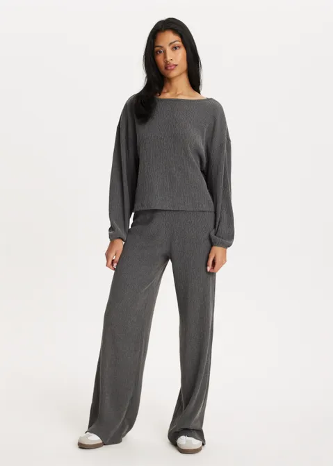 Wijde broek met structuur antraciet (ANTRA)