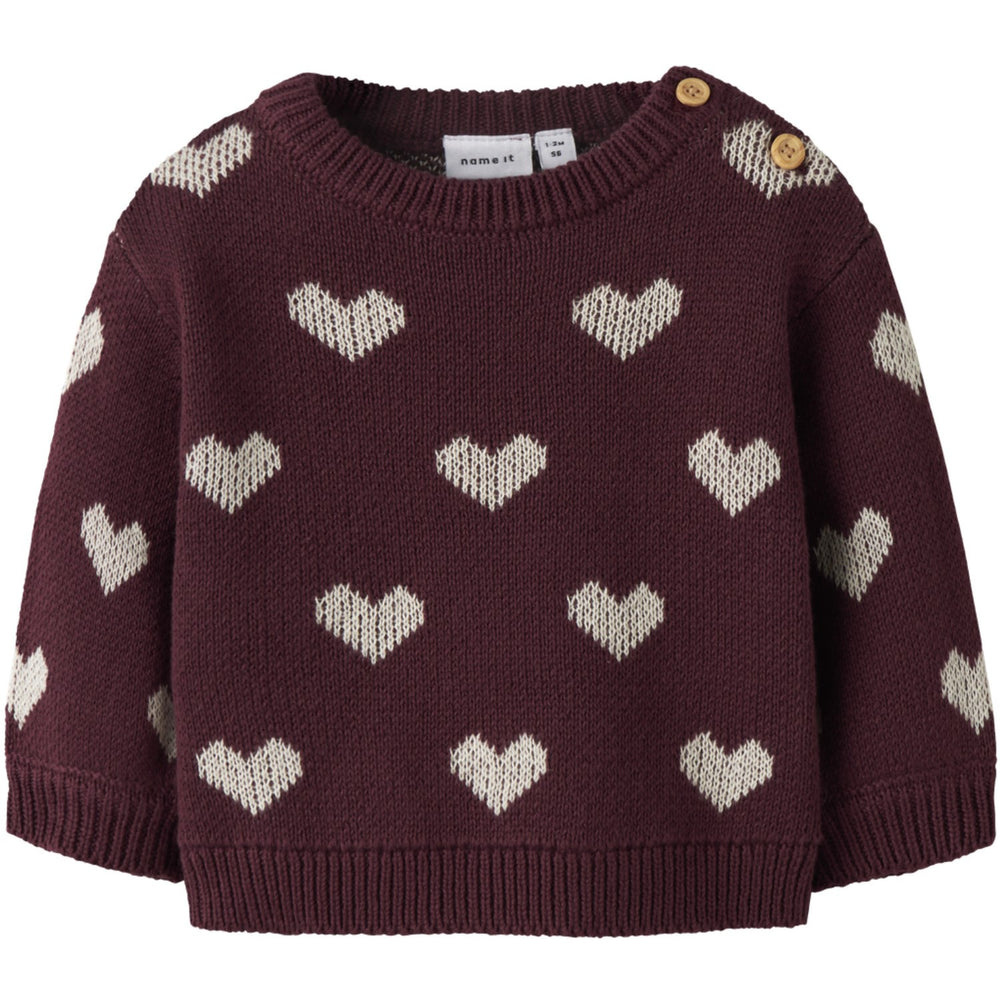 Køb Name It Burgundy Peyote Heart Nbfoana Ls Strik