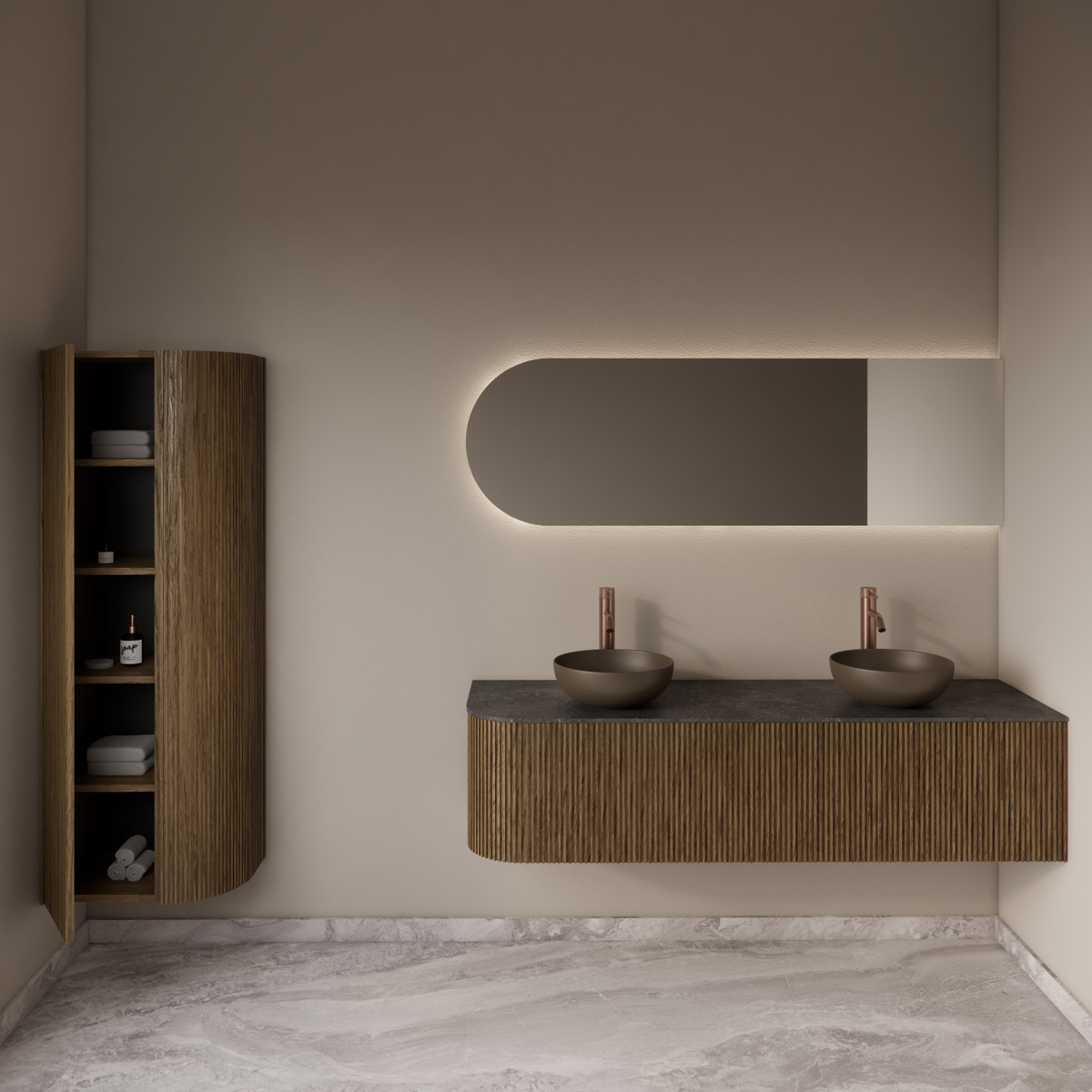 Gliss Design Alluro kolomkast 160cm met ronding rechts castle brown