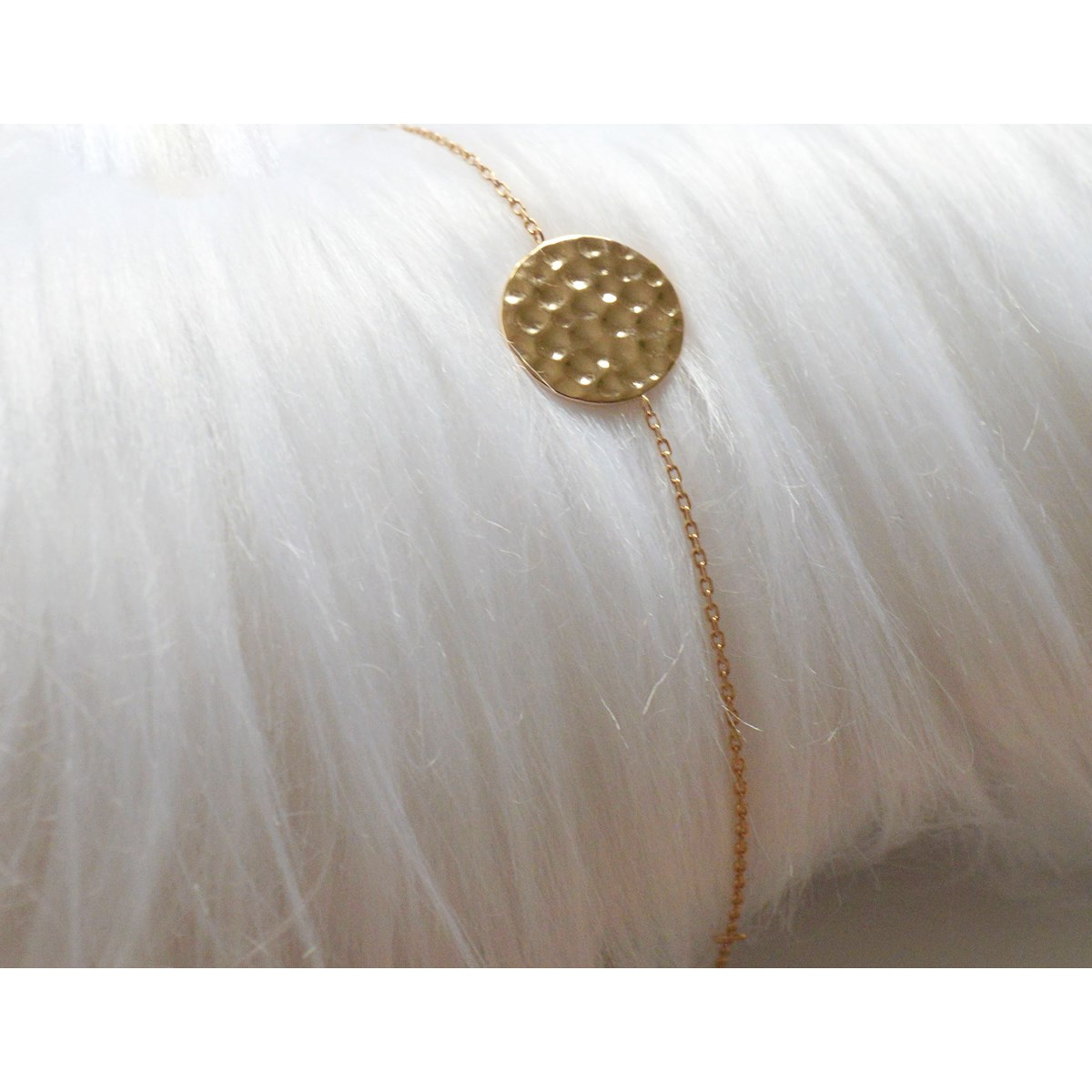Bracelet chaîne  cercle martelé -Plaqué or