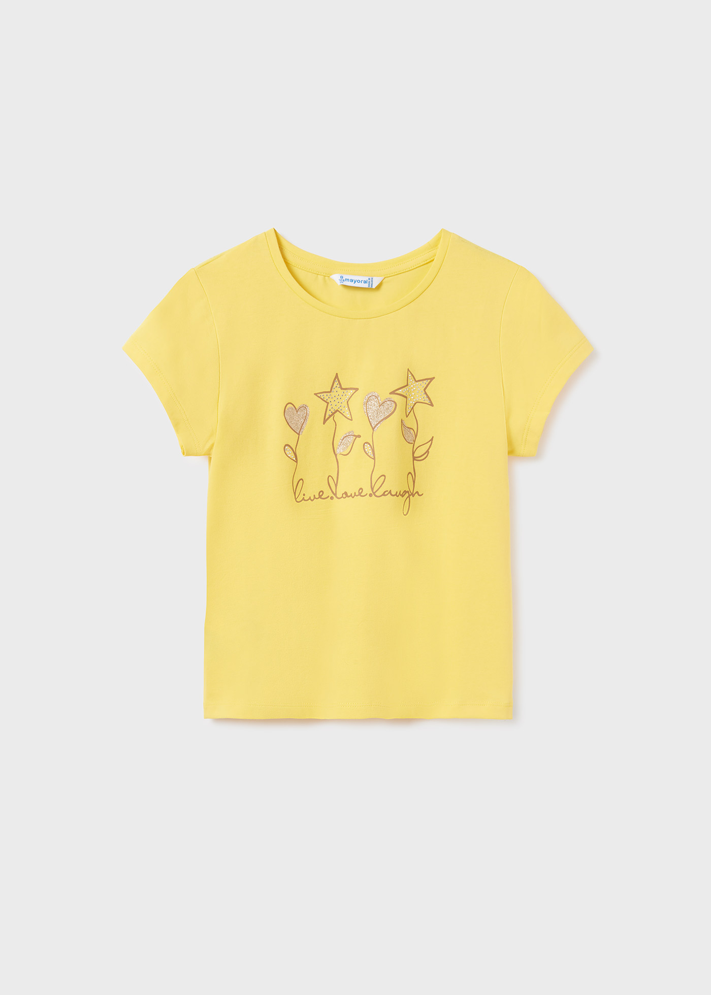 Camiseta de manga curta para meninas, feita de algodão sustentável.