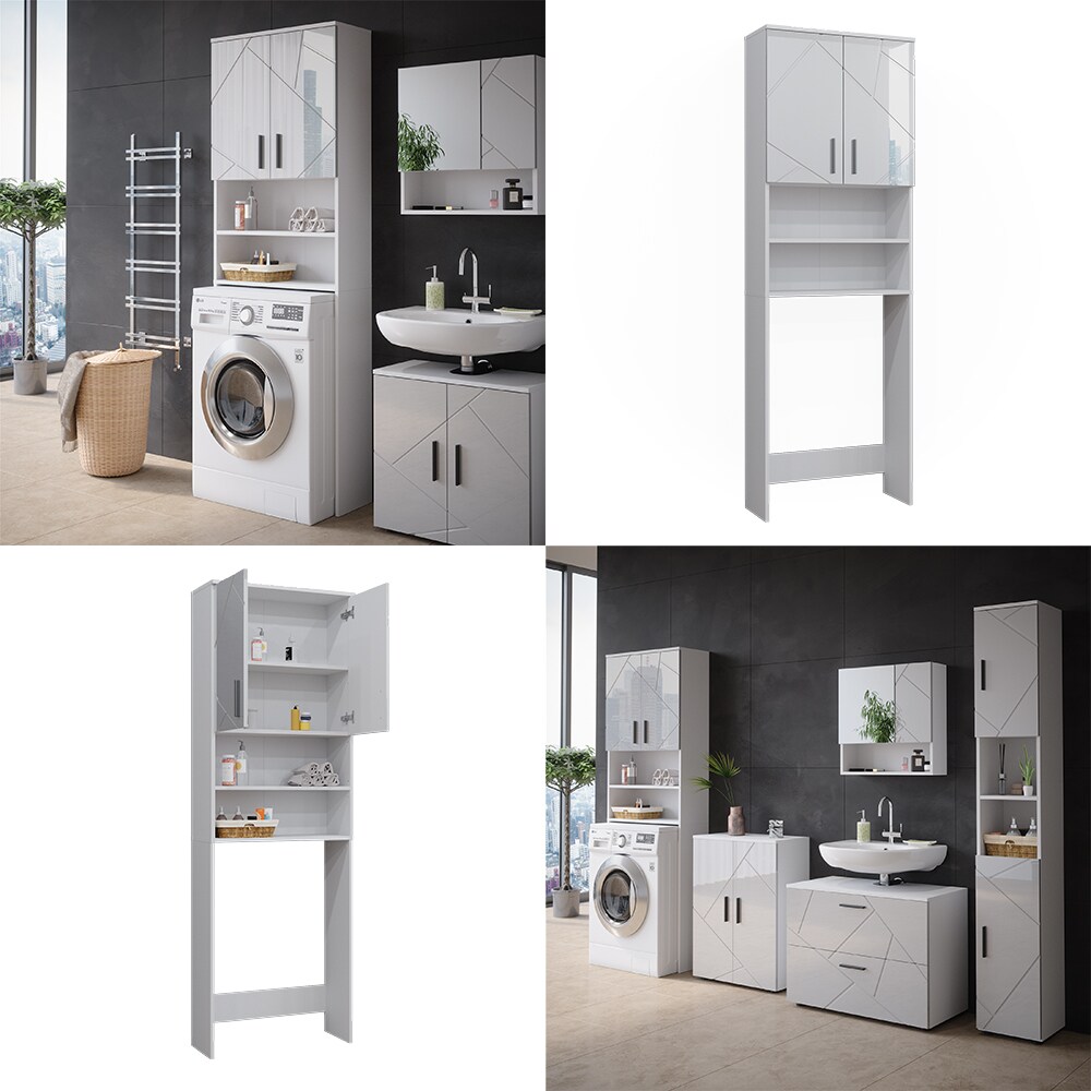 Vicco Waschmaschinenschrank Irma Weiß Hochglanz 64 x 191 cm Badezimmer