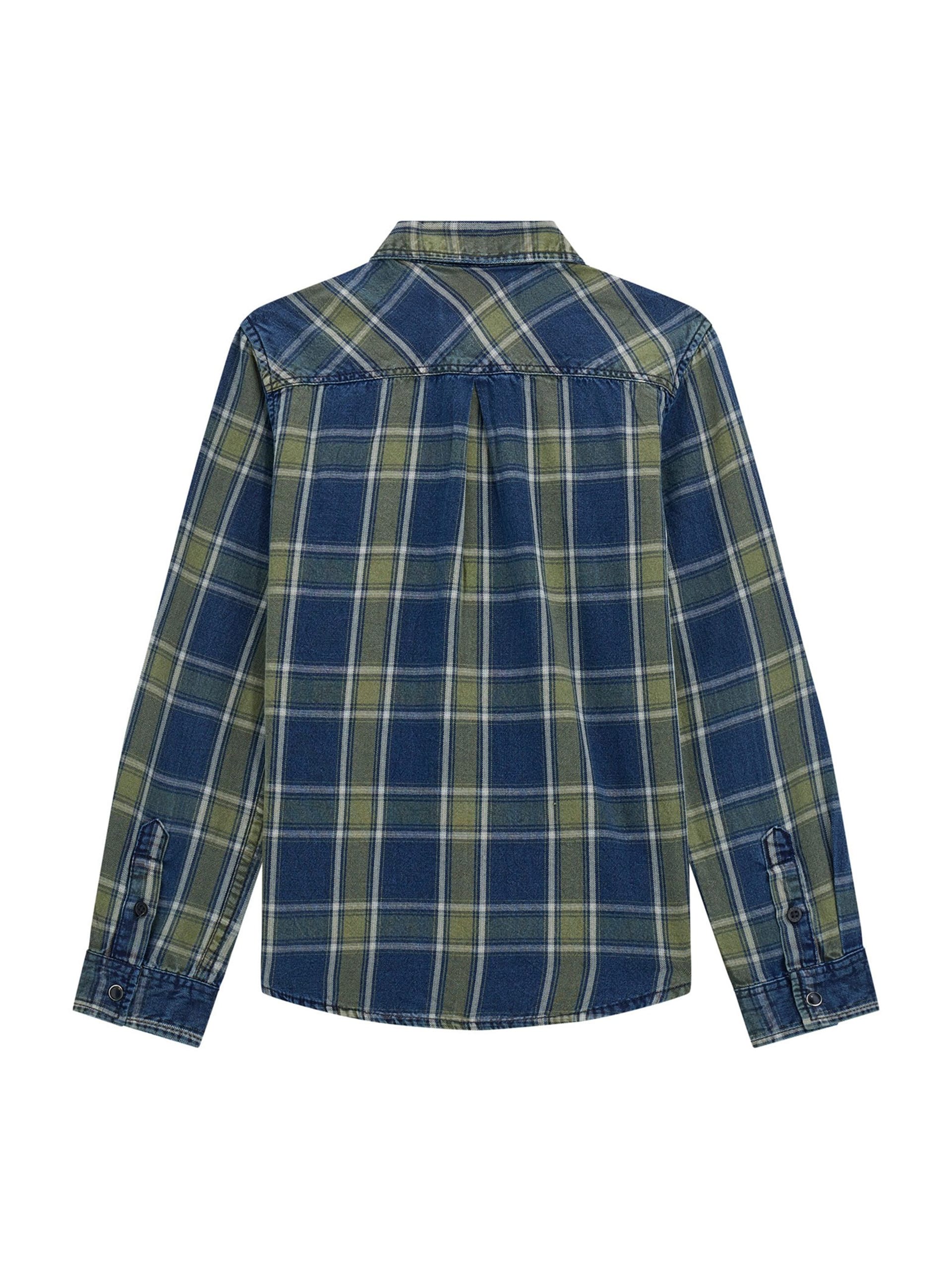 Camisa xadrez de sarja de manga comprida (7-16)