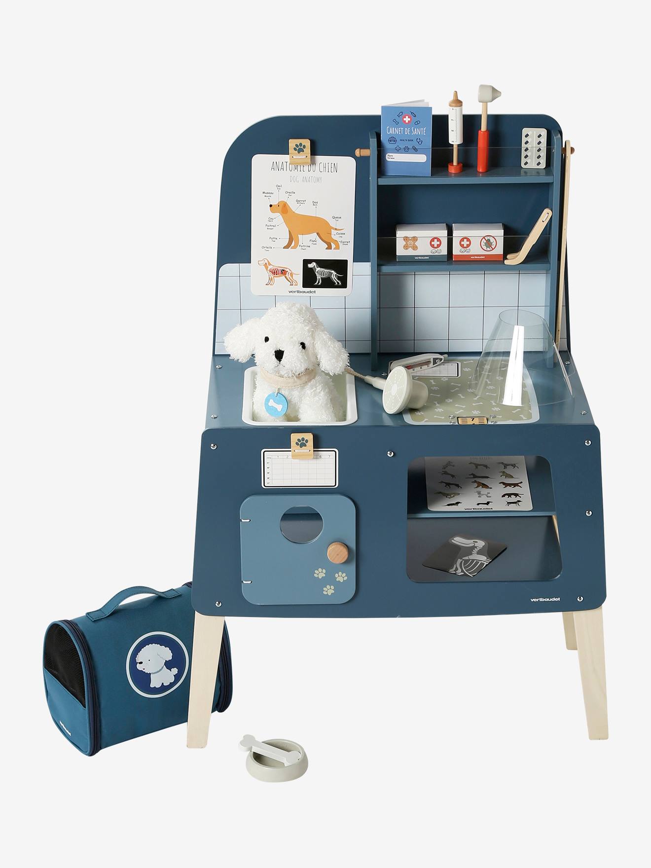 Brinquedo de pelúcia para animais de estimação + acessórios de madeira azul certificada