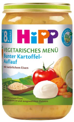 HiPP Bio Menüs ab 8. Monat Vegetarischer bunter Kartoffel-Auflauf