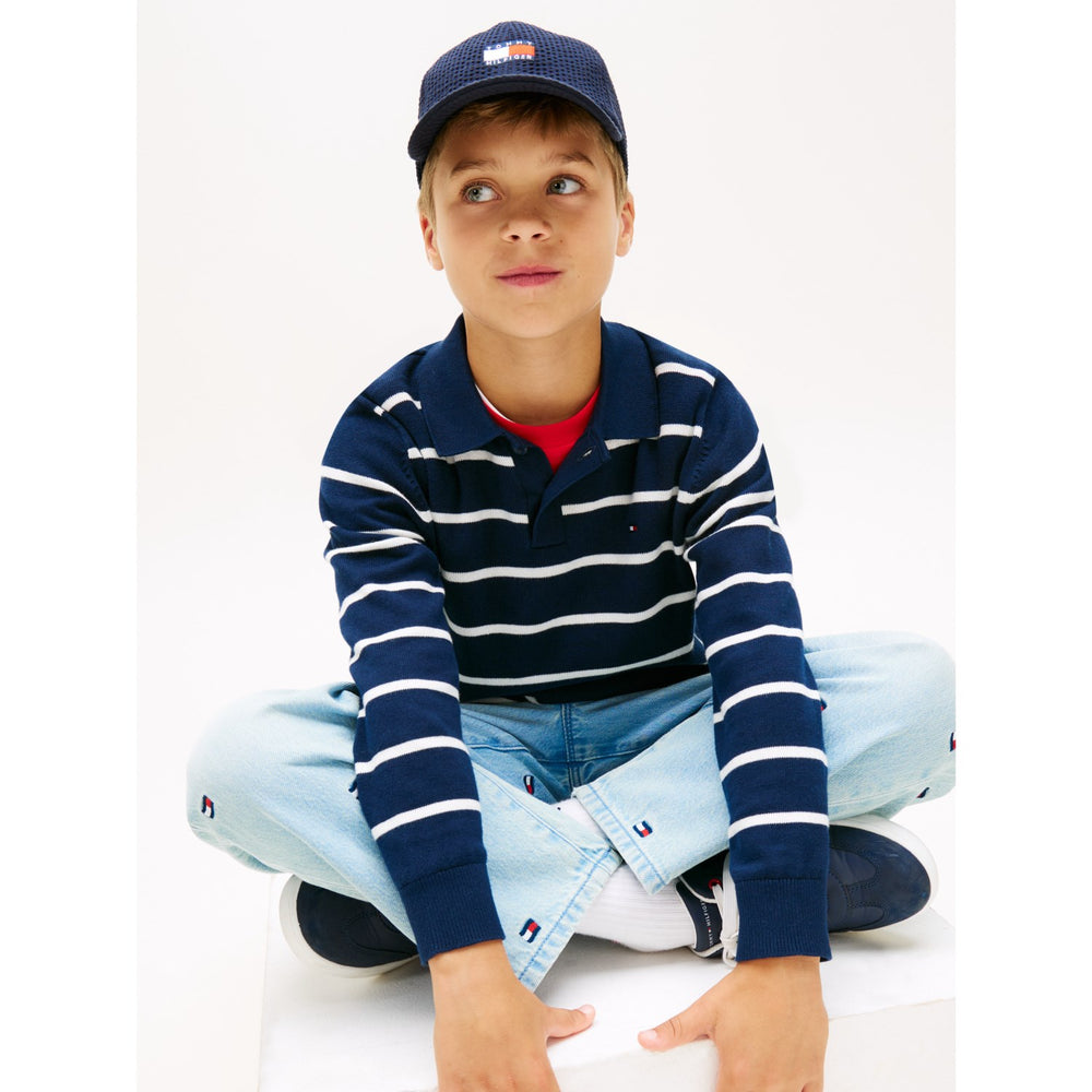 Køb Tommy Hilfiger Dark Night Navy Stripe Polo Krave Sweater Ls