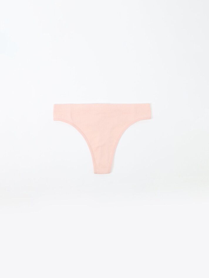 Conjunto de 2 calcinhas fio dental caneladas sem costura - Rosa claro
