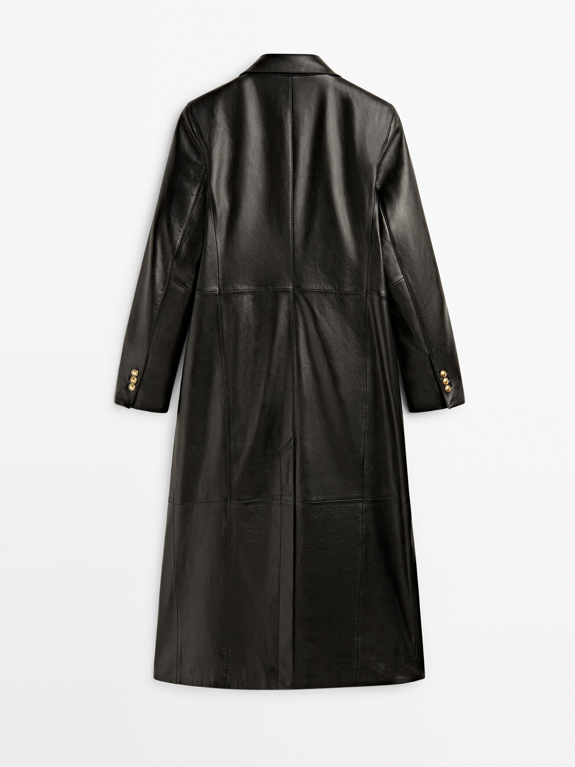 Jaqueta trench coat em napa com botões dourados - PRETA