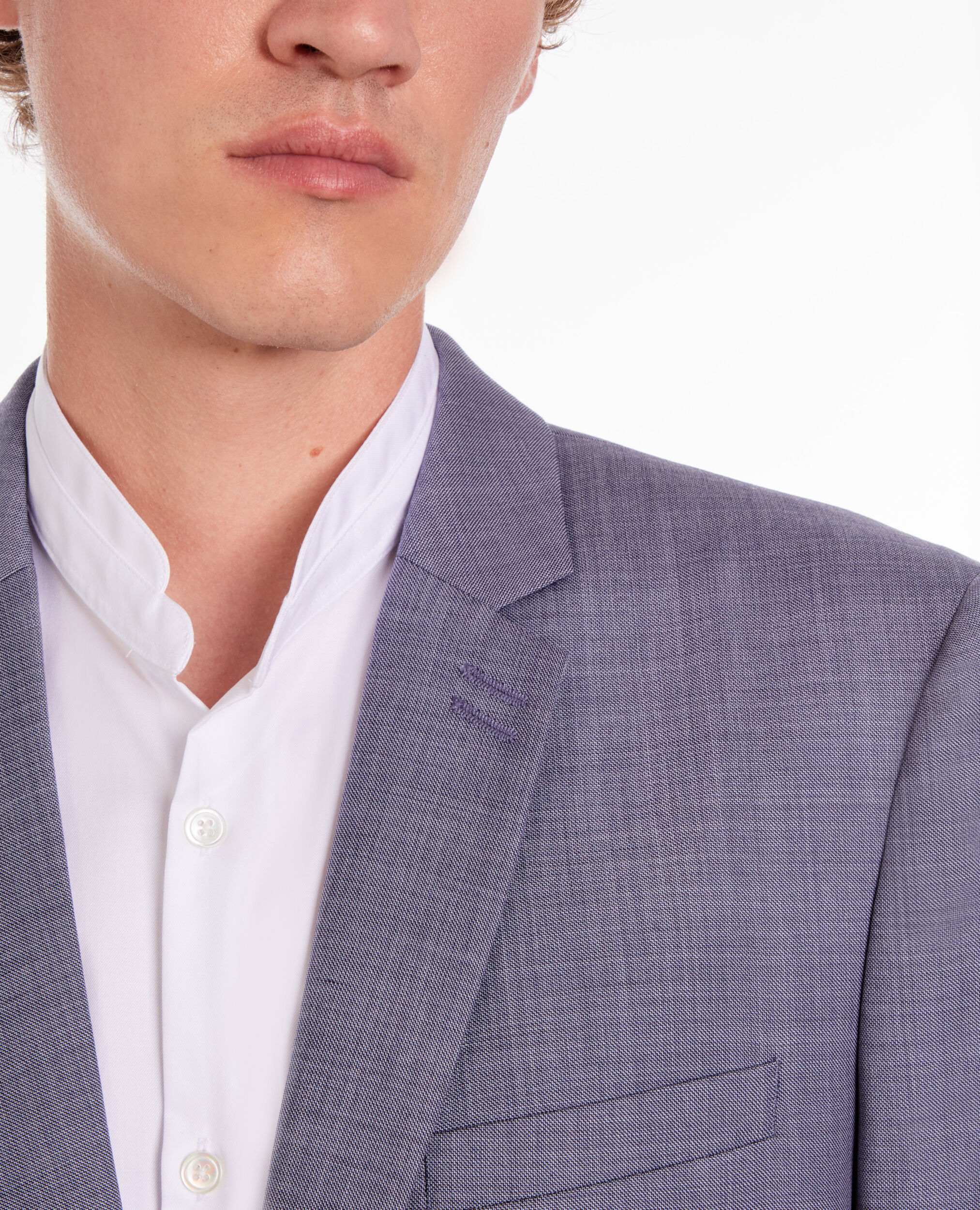 Veste de costume en laine à carreaux gris et bleus