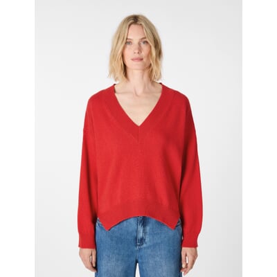 Damen-Strickpullover V-Ausschnitt, Rot