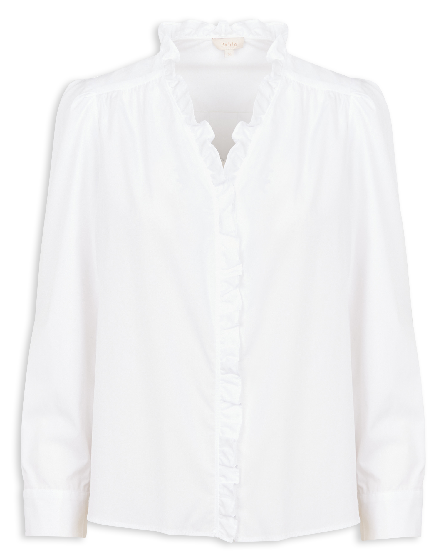 CALLISTO - Chemise droite col V à fronces en coton | Blanc