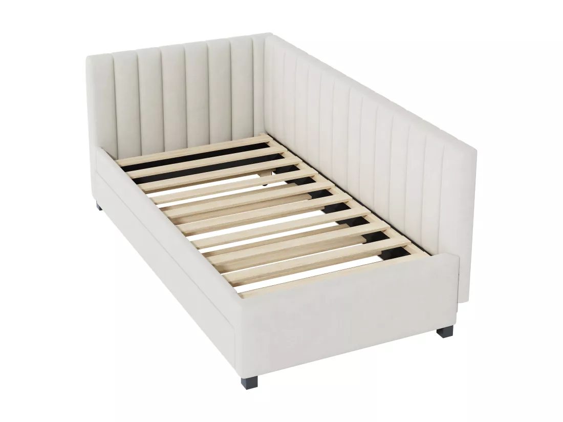 Canapé-lit extensible 90*200, Lit multifonctionnel avec sommier à lattes, Lit pour adolescent, Beige, Tissu velours