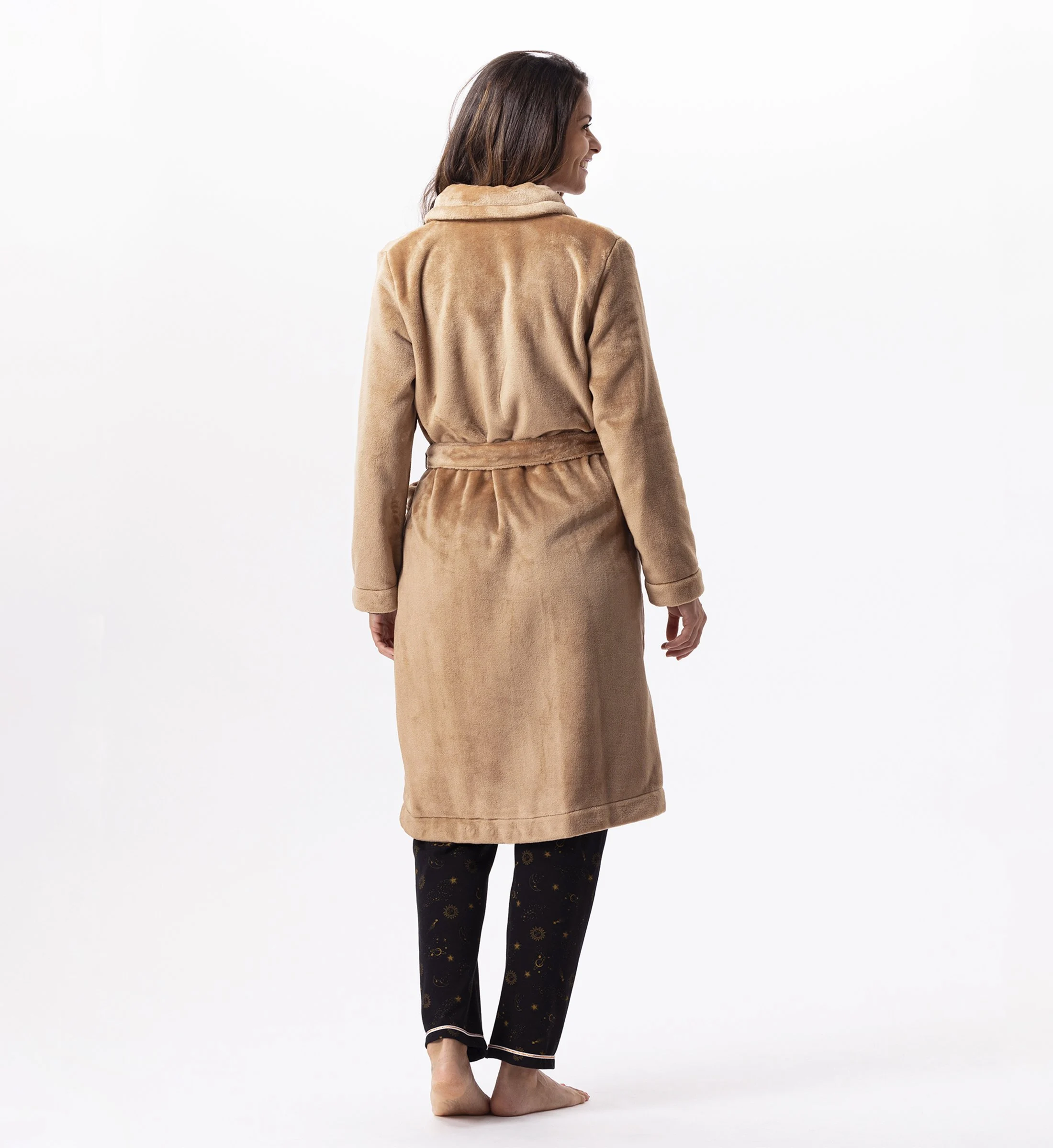 ESSENTIEL H51B - Robe de chambre en peluche flanelle | Marron