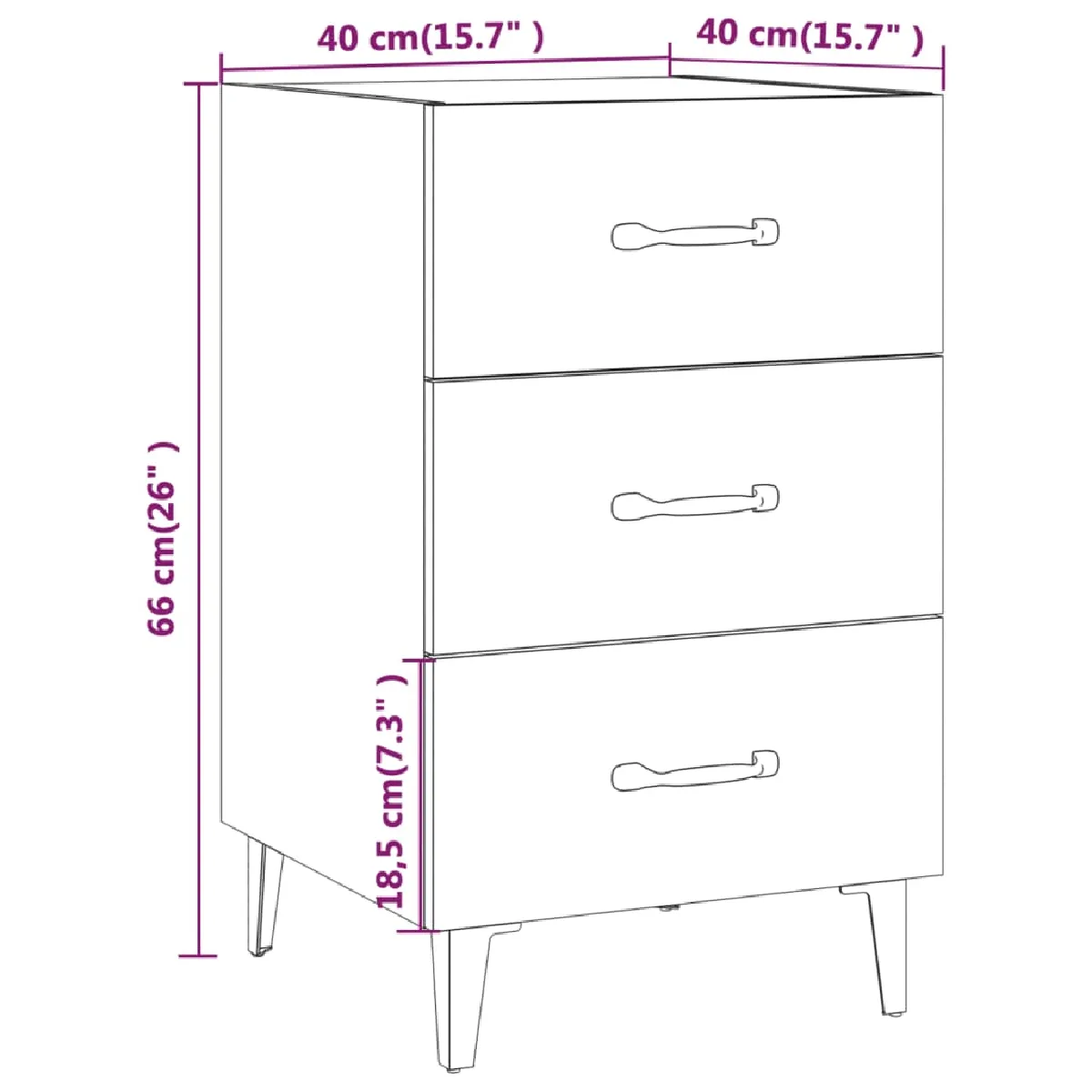Vidaxl VIDA+ Table de chevet Gris béton 40x40x66 cm