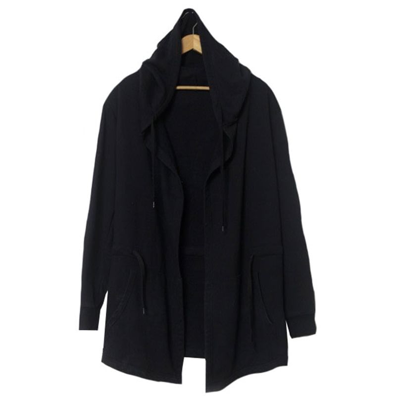 Lingaris - Effen asymmetrische lange jas met capuchon en open voorkant