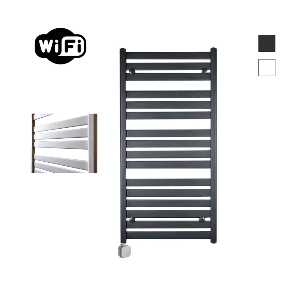Sanicare Carini Moda elektrische Wifi radiator 120x60cm mat zwart met thermostaat chroom linksonder