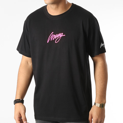 Tee Shirt Oversize Large Walk Noir Rose Fluo