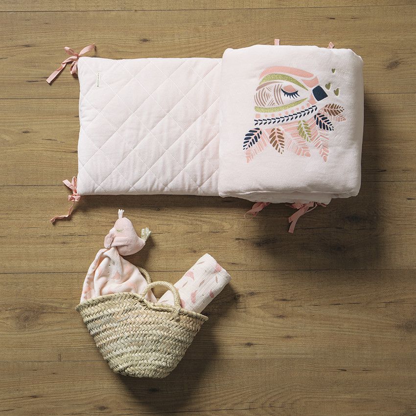 Tour de lit 3 pans motif esprit ethnique - Rose