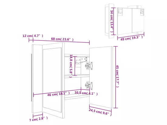 Armoire à miroir LED Sonoma gris 60x12x45 cm Bois d'ingénierie