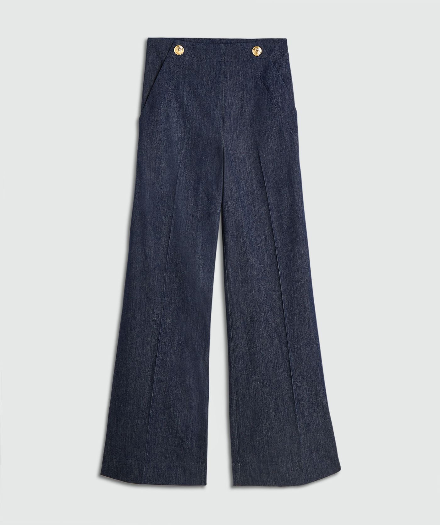 JV-INDRA high waisted wide leg pantalon - dark blue chambray