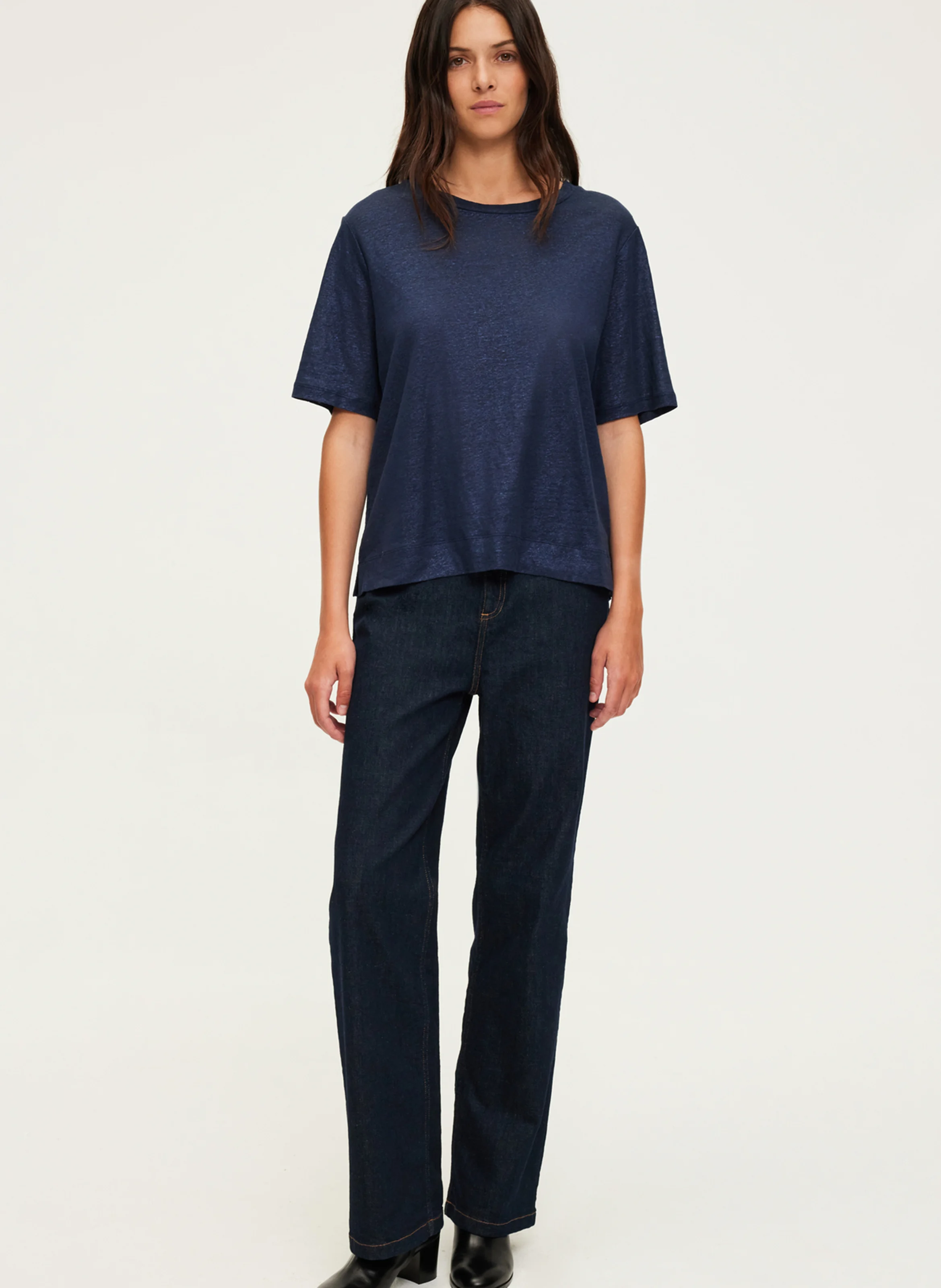 AMINA - Tee-shirt manches courtes en lin | Bleu